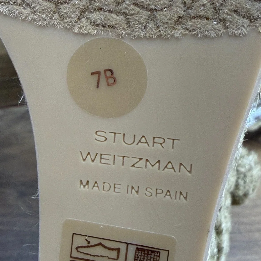 Stuart Weitzman Braida Wedge Heels 7 B Natural Jute Ankle Strap Platform - Picture 10 of 10